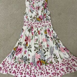 Bila White Floral Maxi Dress with Pink and Mustard Accents